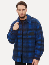 Jaqueta Calvin Klein Jeans Sherpa Overshirt Xadrez Azul Escuro