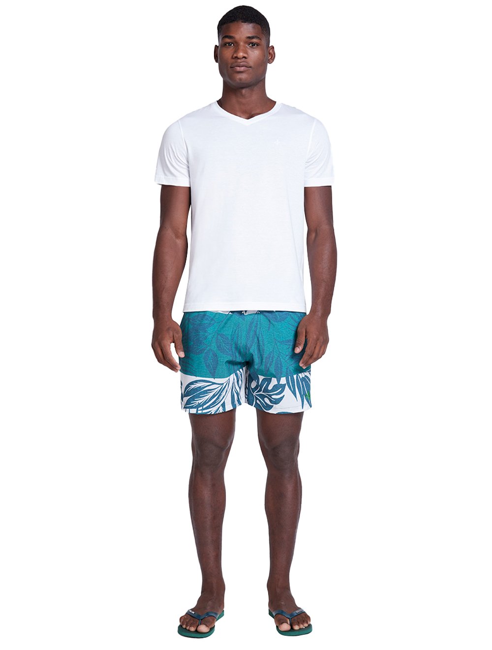 Short Dudalina Masculino D'Água Floral Verde Escuro