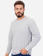 Camisa King & Joe Bata Masculina Manga Longa Henley Mini Listrada Azul