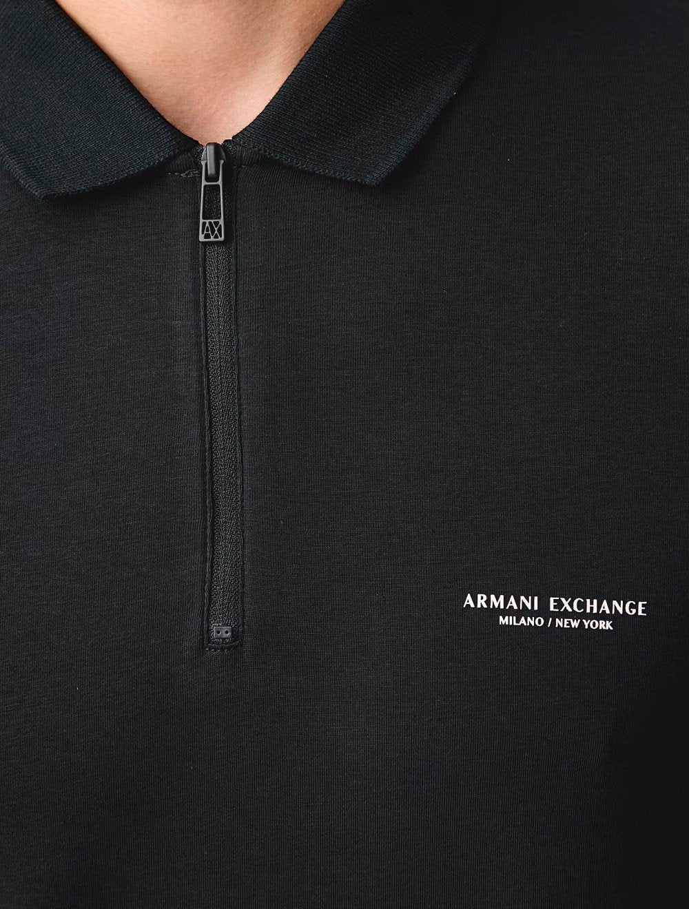 Camisa Polo Armani Exchange Slim Fit Malha de Algodão Half Zip Azul Marinho