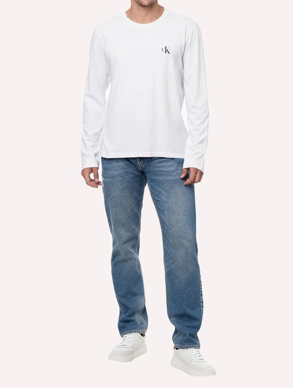 Blusa Calvin Klein Jeans Masculina Manga Longa New Logo Re Issue Branca