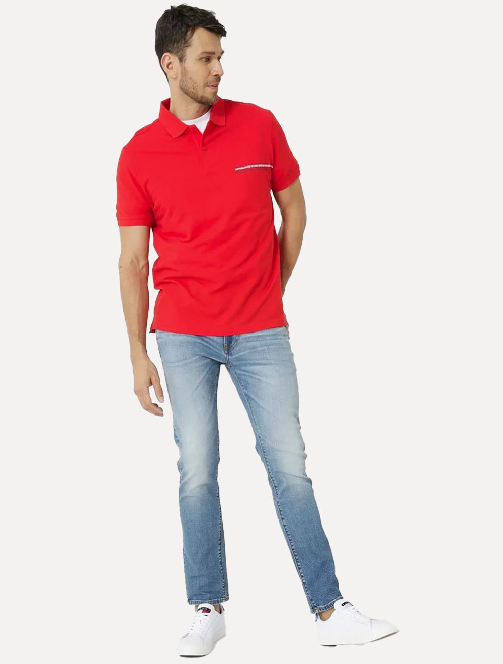 Polo Tommy Hilfiger Masculina Piquet Small Chest Stripe Vermelho Escarlate
