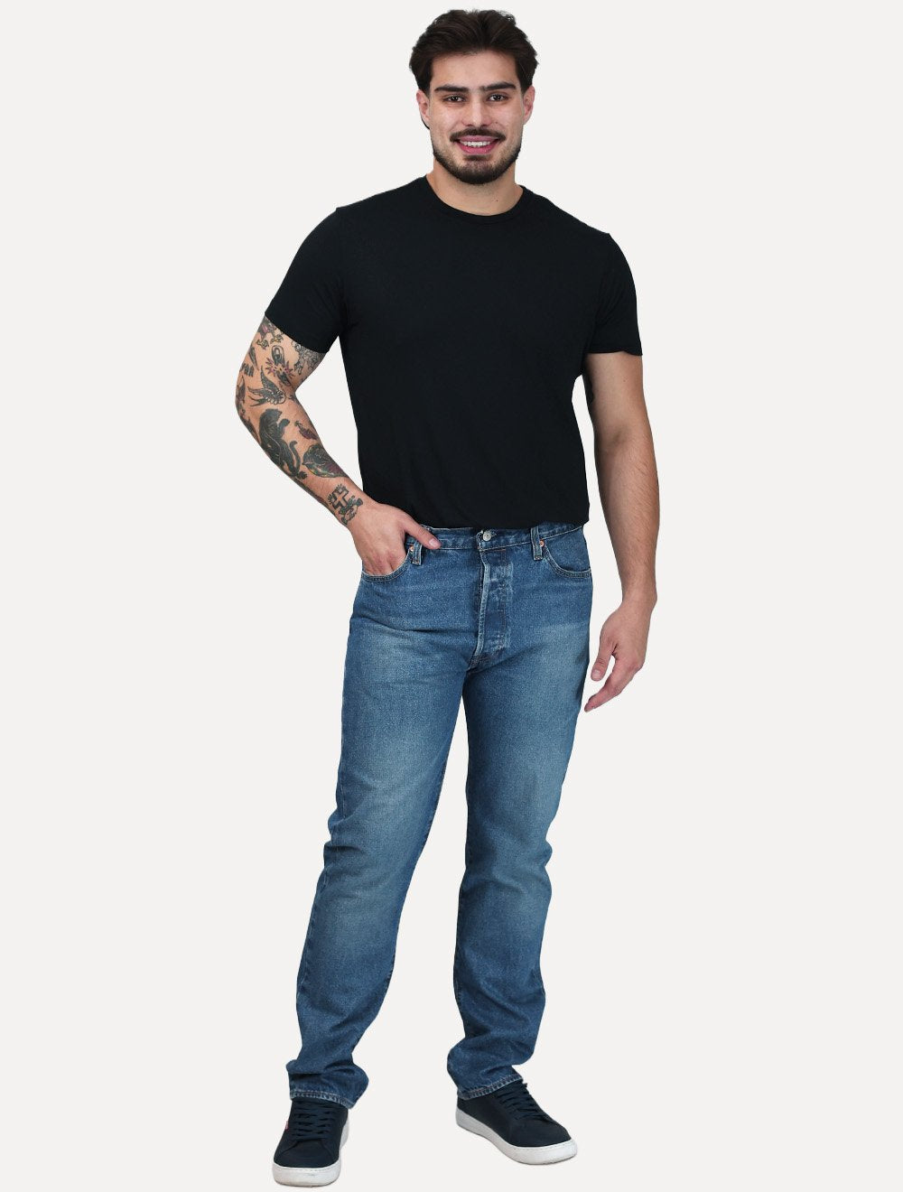 Calça Levis Jeans Masculina 501 Slim Taper Azul Médio