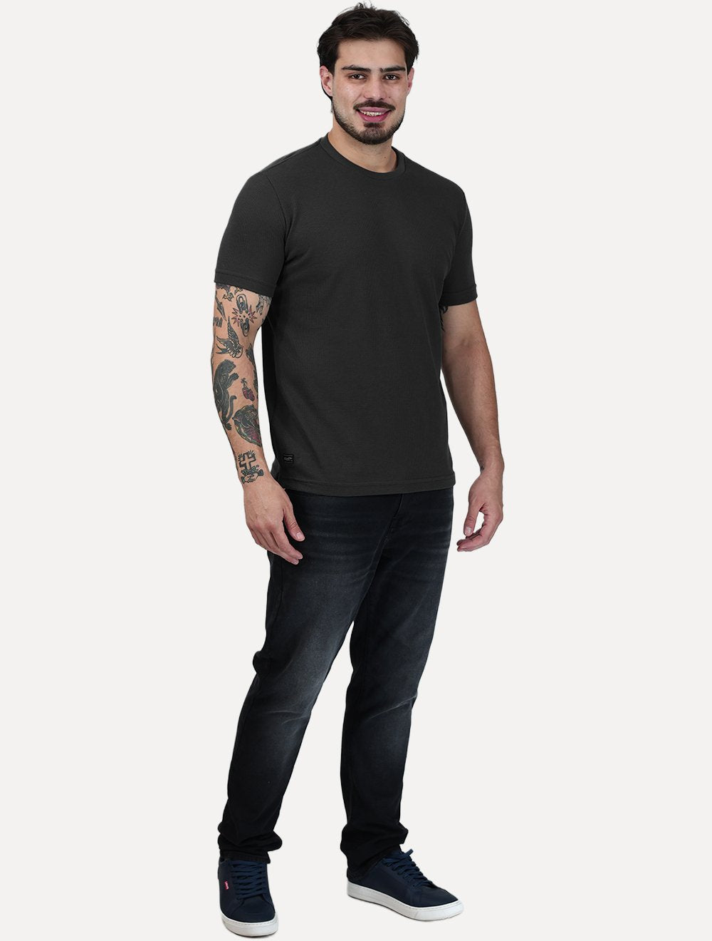Camiseta King & Joe Masculina Slim Textura Tricot Chumbo