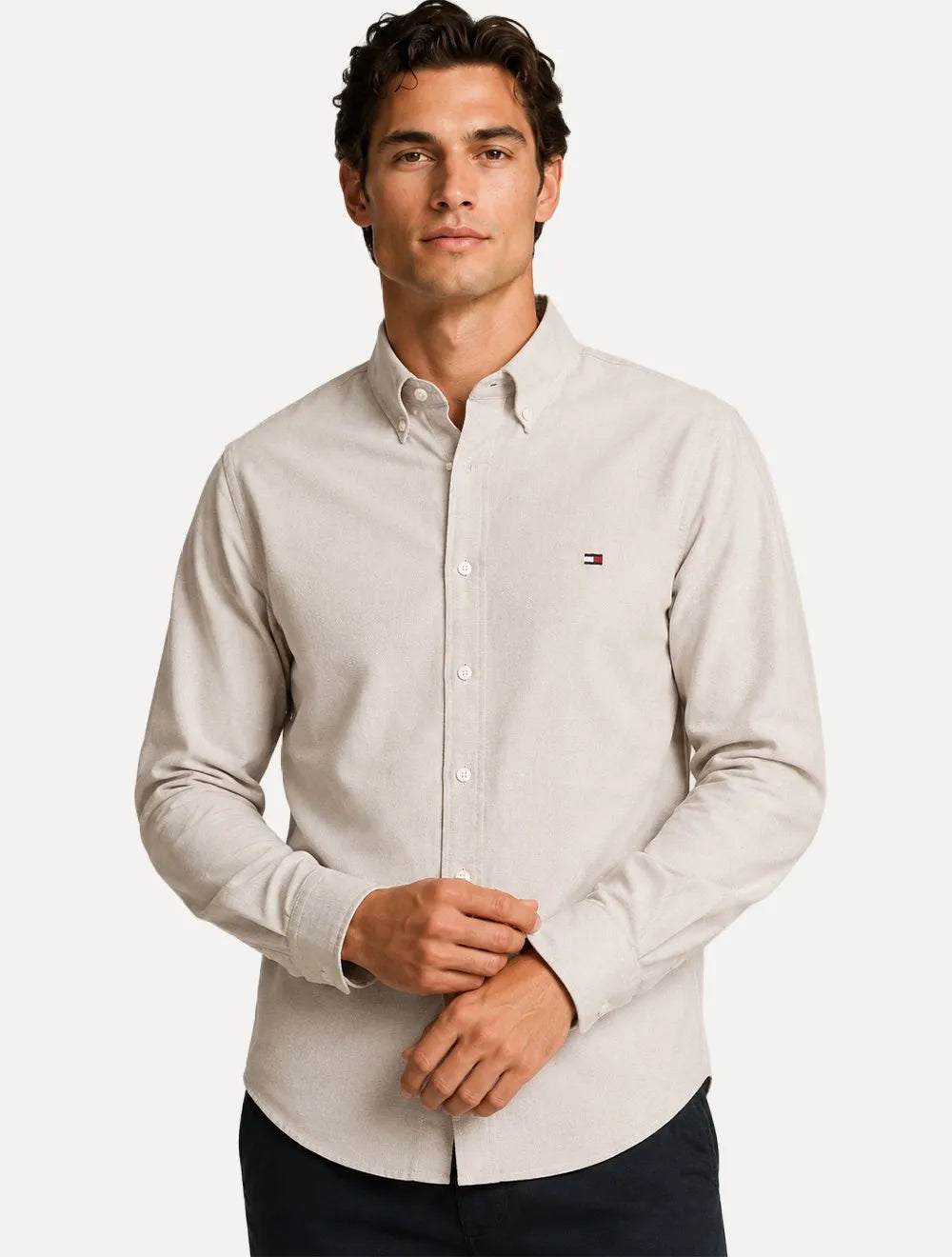 Camisa Tommy Hilfiger Masculina Regular Core Oxford Cáqui