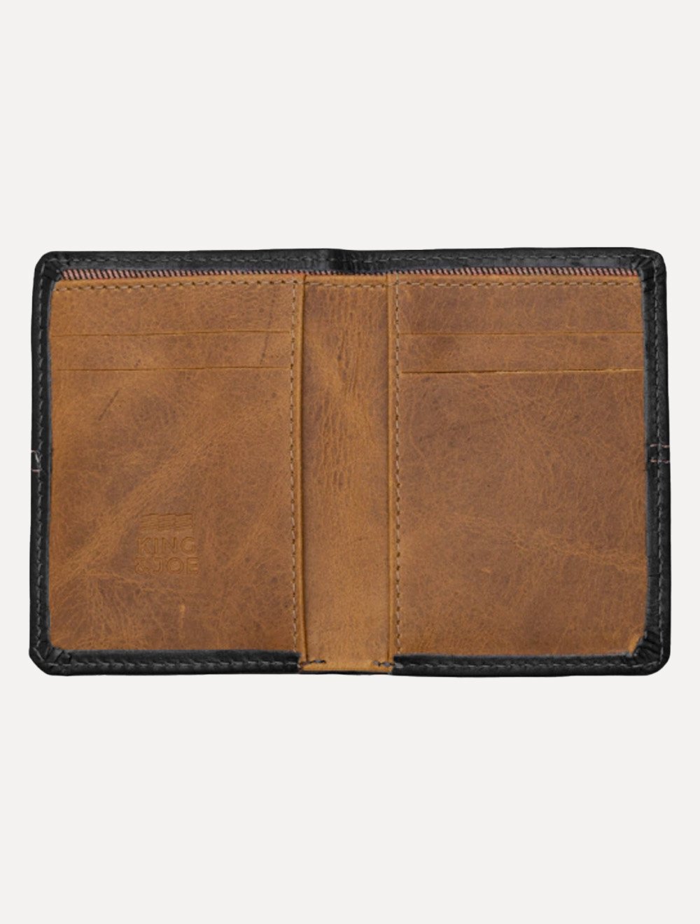 Carteira King & Joe Masculina Couro Vertical Pesponto Preto
