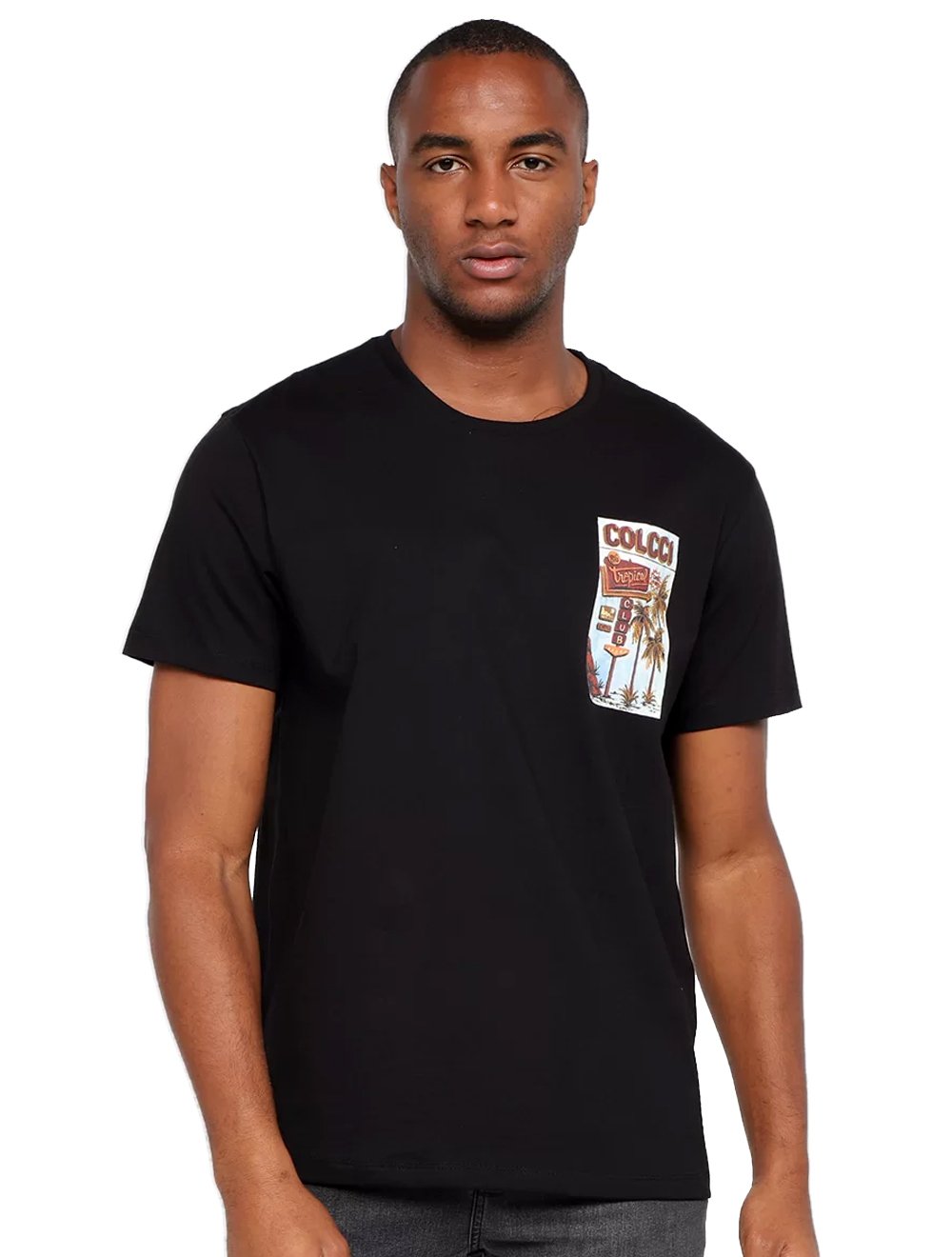 Camiseta Colcci Masculina Regular Tropical Club Preta