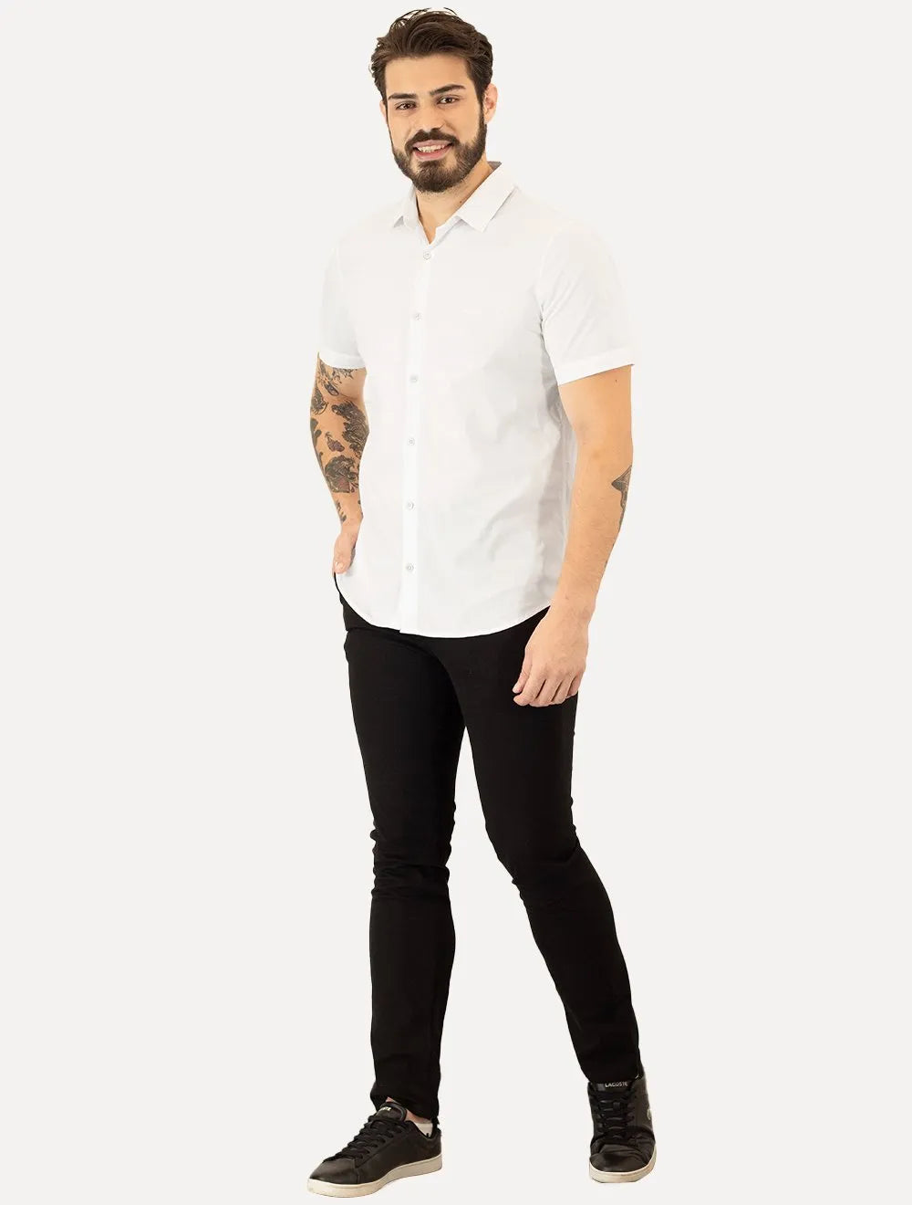 Camisa John John Masculina Manga Curta Slim Logo Branca