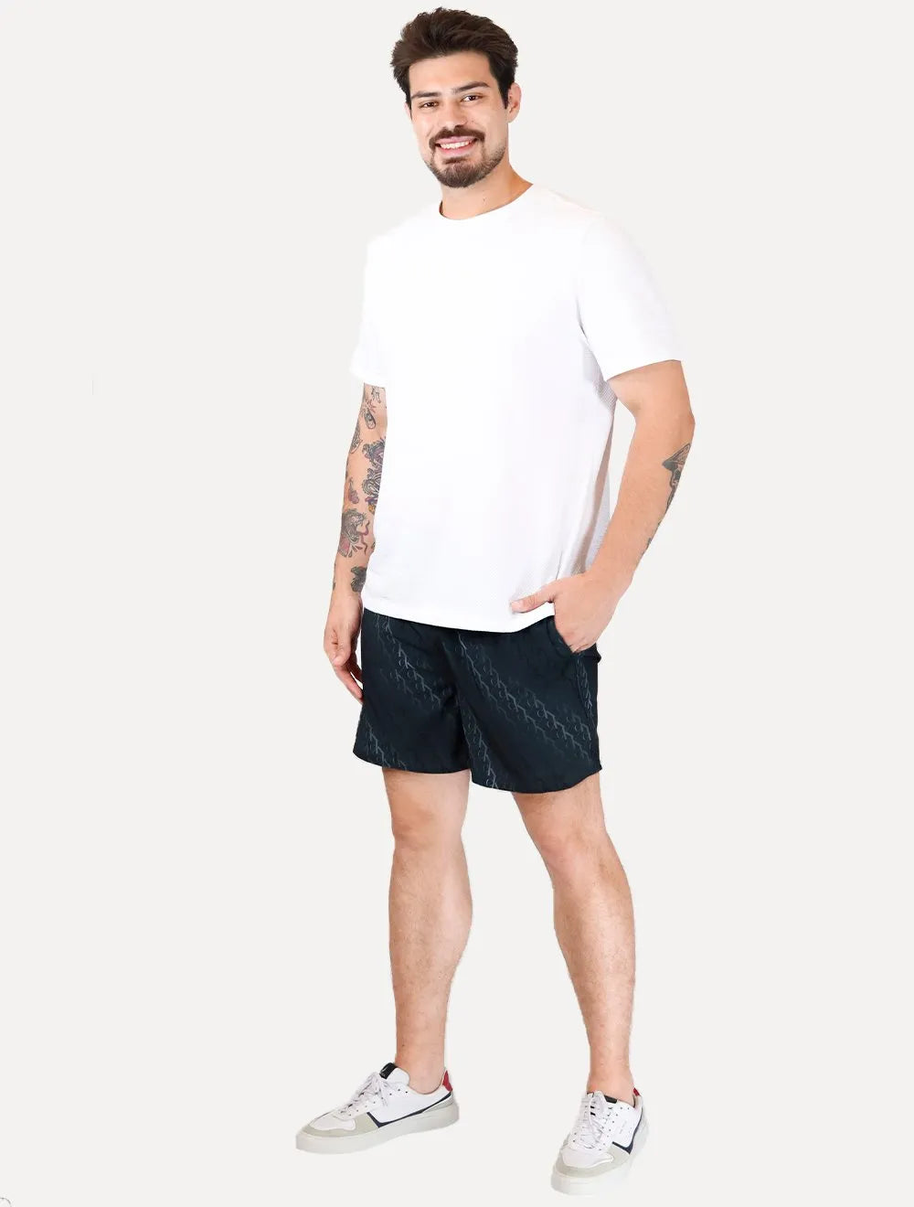 Short Calvin Klein Swimwear Masculino D'Água Elástico Monogram Preto