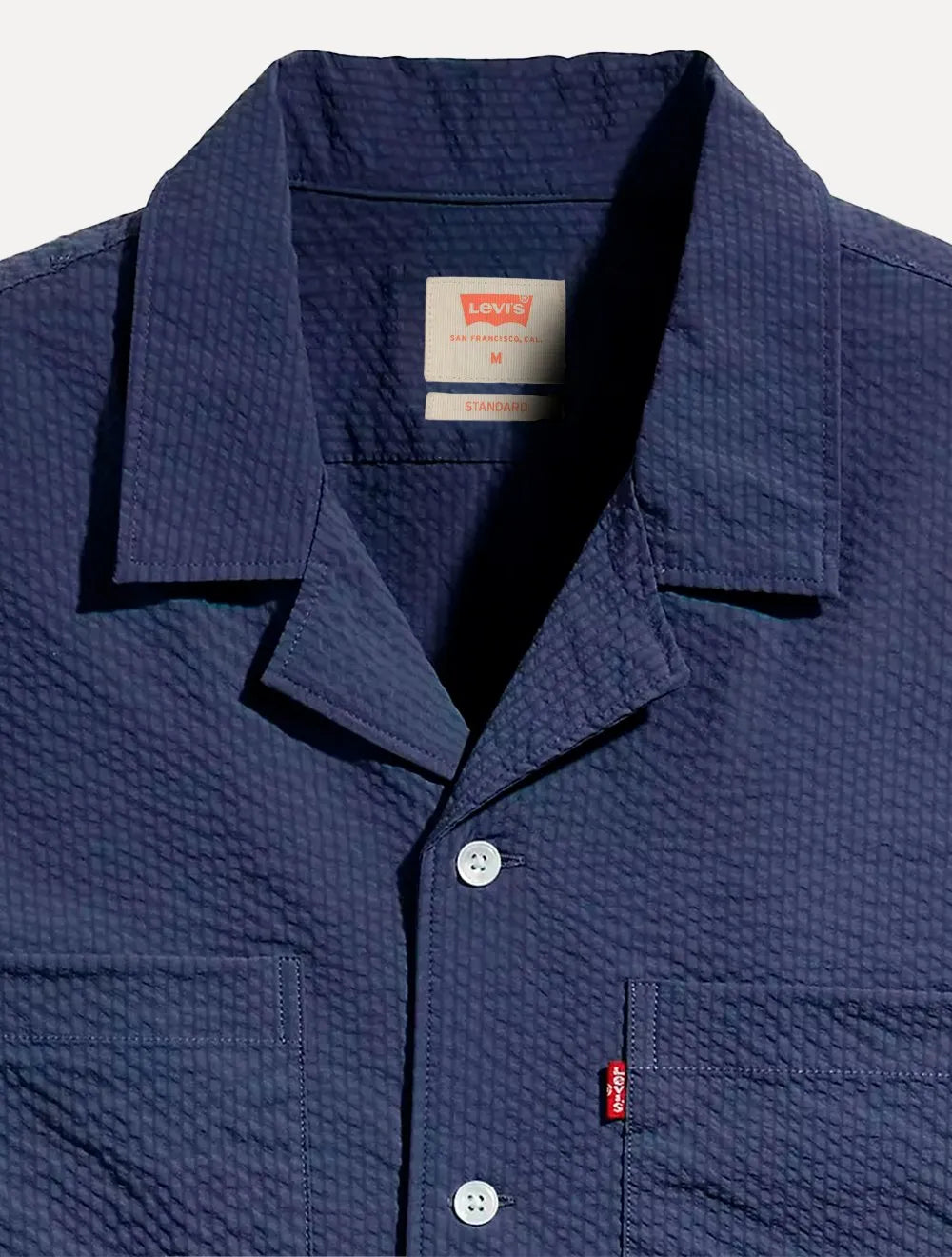 Camisa Levis Masculina Manga Curta Standard Camp Shirt Striped Azul Marinho