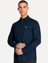 Camisa Tommy Jeans Masculina Regular Entry Poplin Azul Marinho