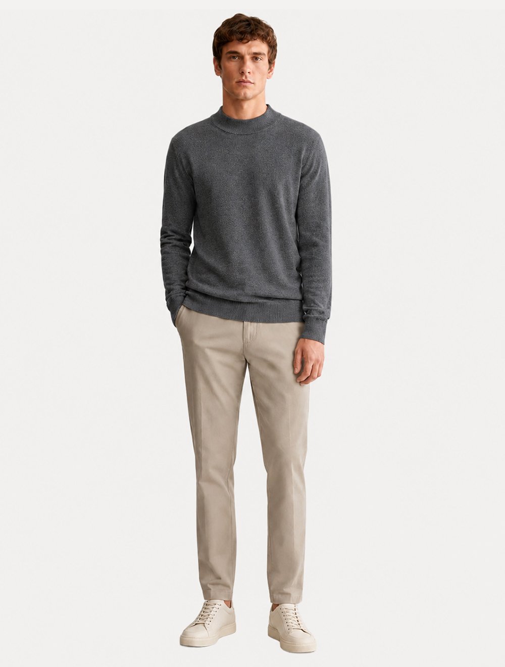 Suéter Dixen Masculino Tricot Basic Crewneck Cinza Escuro