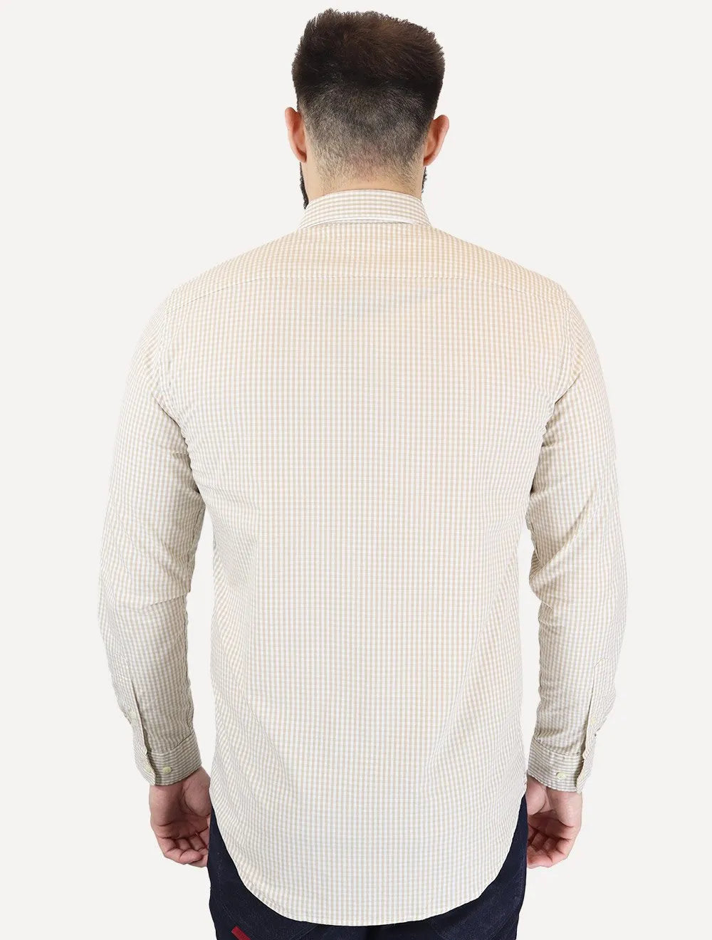 Camisa Tommy Hilfiger Masculina Xadrez Gingham Branca/Cáqui