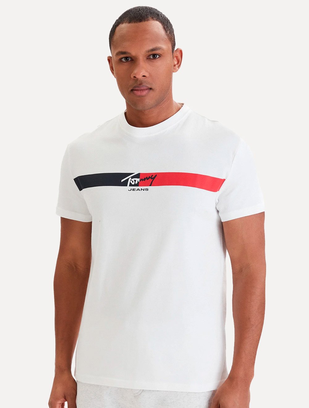 Camiseta Tommy Jeans Masculina Regular Signature Stripe Off-White