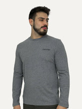 Blusa Calvin Klein Masculina Manga Longa Logo Bordado Cinza Escuro Mescla