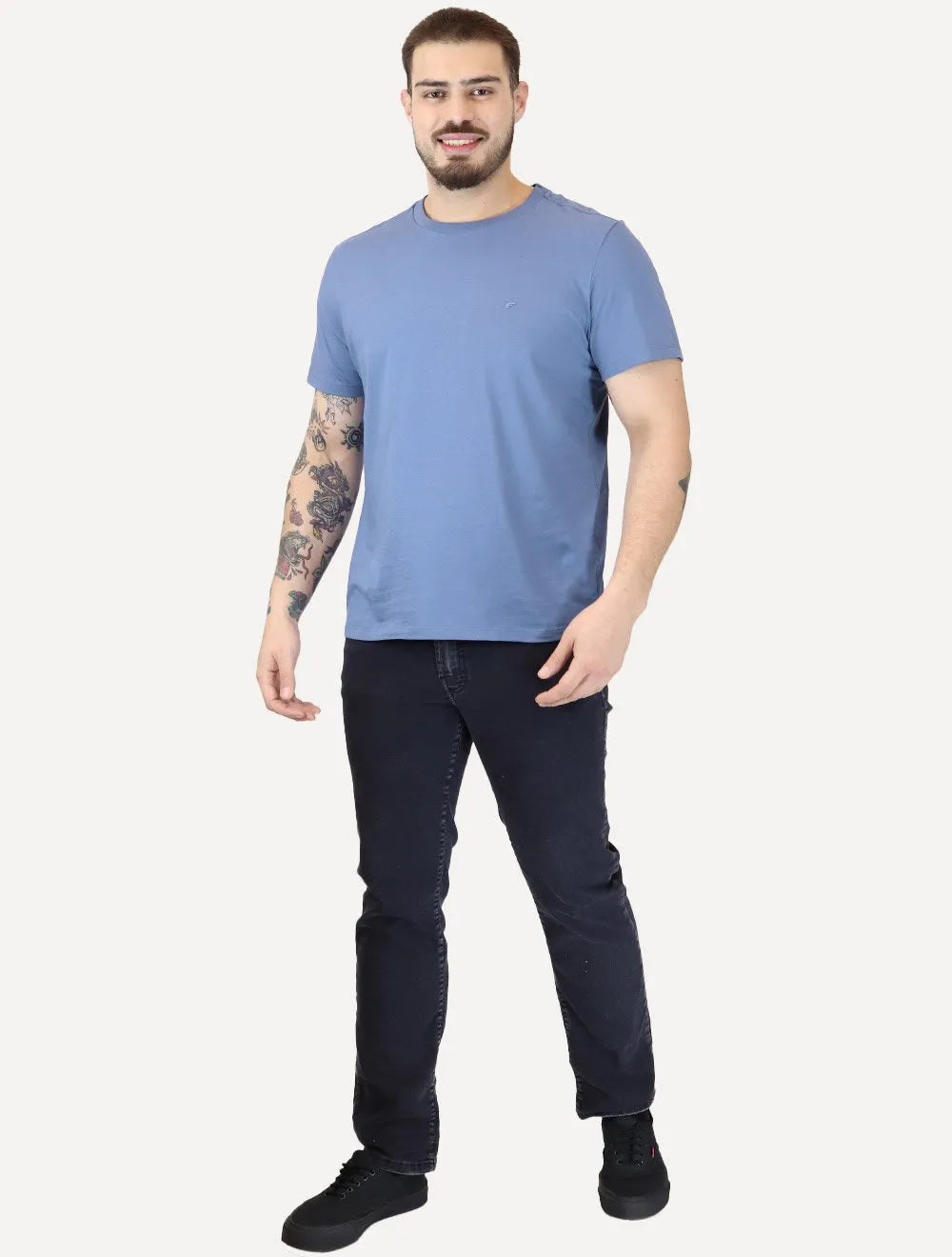 Camiseta Ellus Masculina Cotton Fine Easa Duocolor Azul Médio