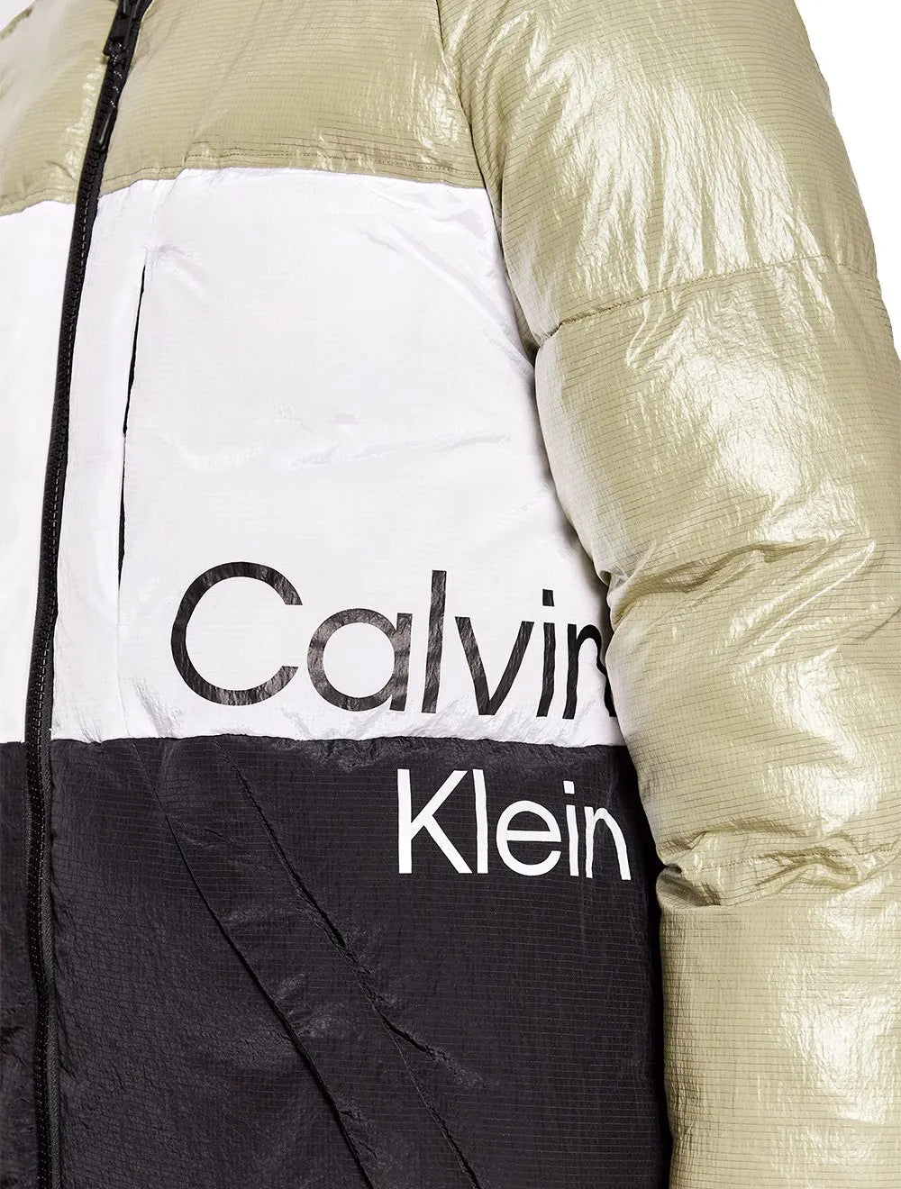 Jaqueta Calvin Klein Jeans Masculina Nylon Colorblock Logo Preta/ Branca/ Areia