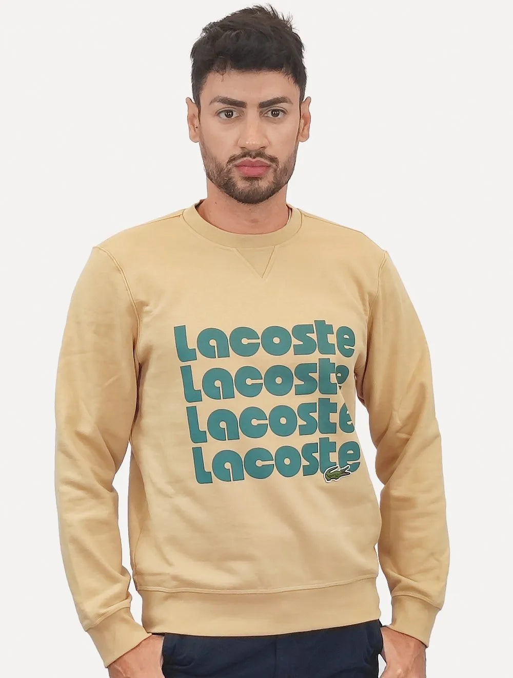 Moletom Lacoste Masculino Crewneck Classic Fit Green Logo Cáqui