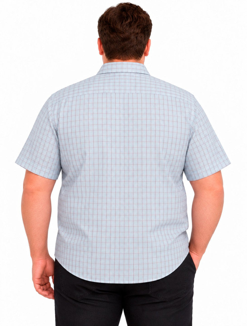 Camisa Dudalina Masculina Plus Size Manga Curta Slim Confort Superfine Cotton Listrada Azul Claro