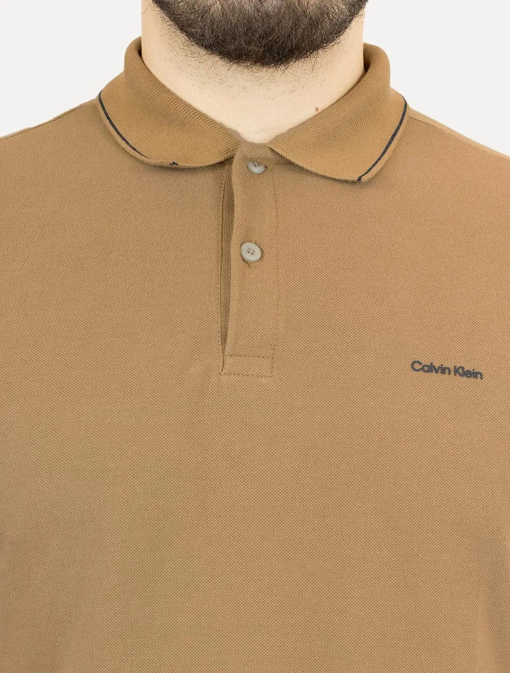 Polo Calvin Klein Masculina Piquet Slim Básica Havana Cáqui Mescla