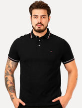 Polo Tommy Hilfiger Masculina Slim Tipped Collar Preta