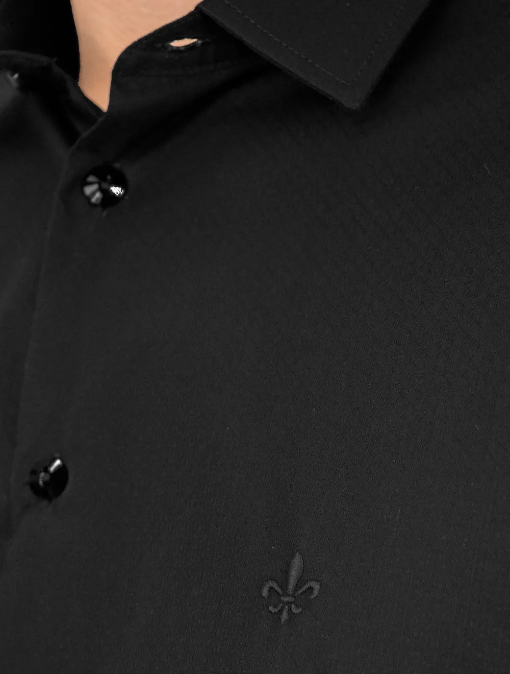 Camisa Dudalina Masculina Slim Botão Cristal Swarovski Preta