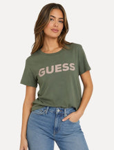 Camiseta Guess Feminina Silk Bold Logo Simple Verde Militar