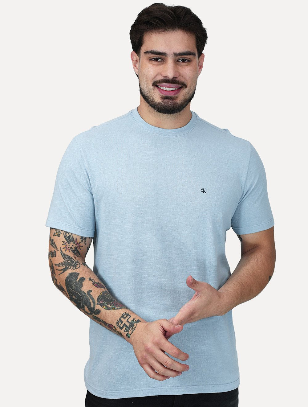 Camiseta Calvin Klein Jeans Masculina Piquet Núvola Azul Claro