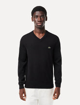 Suéter Lacoste Masculino Regular Fit Gola V Logo Preto