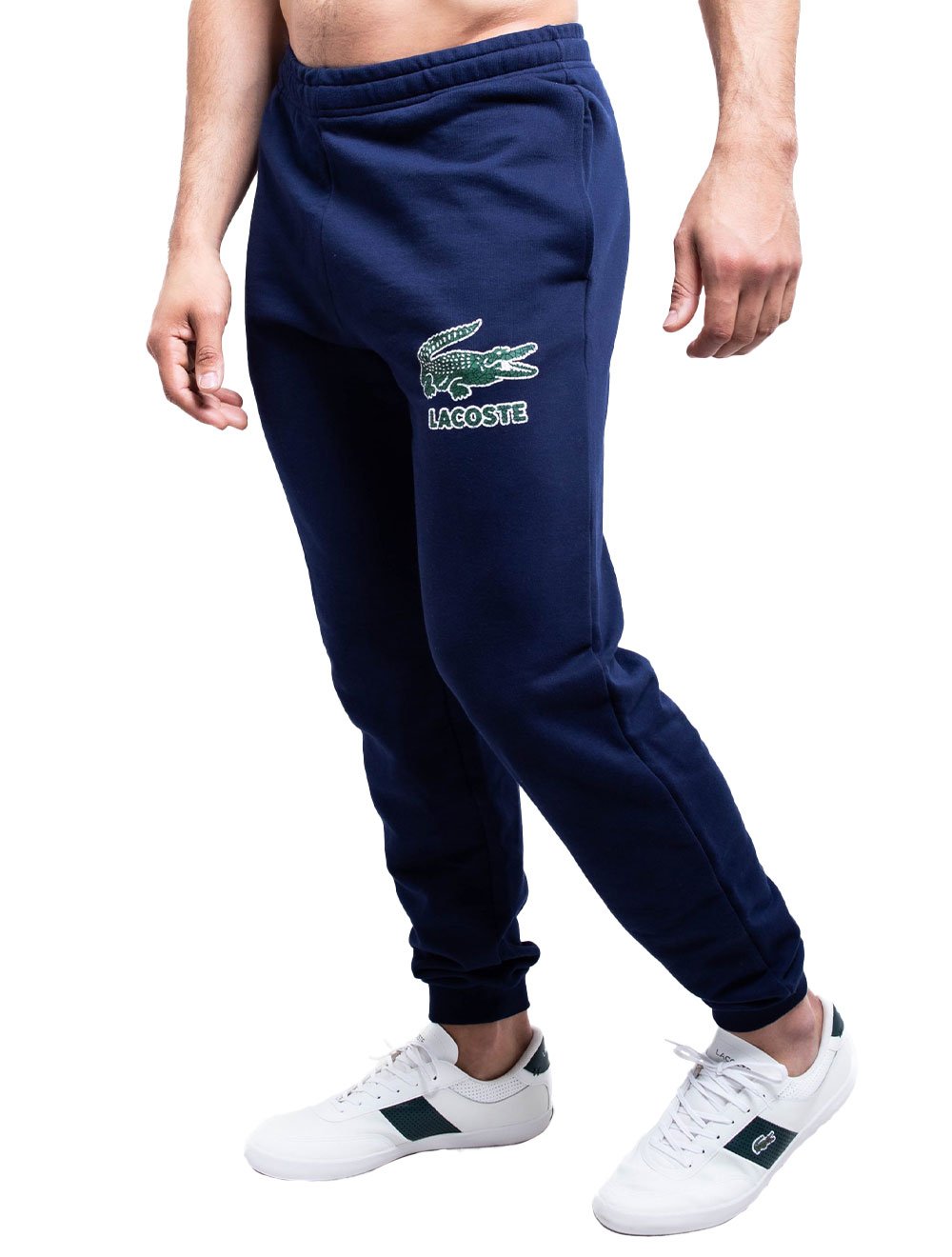 Calça Lacoste Masculina Moletom Crackled Crocodile Logo Azul Marinho