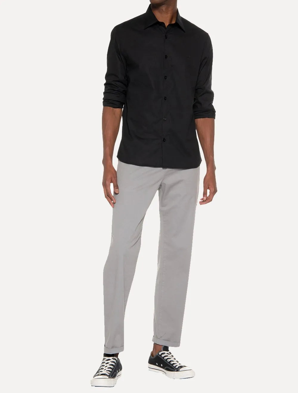 Camisa Ellus Masculina Tricoline LY Slim Italian Preta