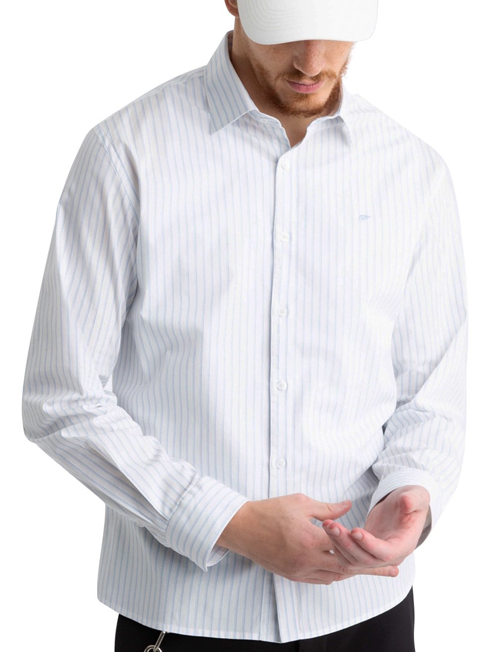 Camisa Ellus Masculina Regular Tricoline Skylight Classic Listrada Branca