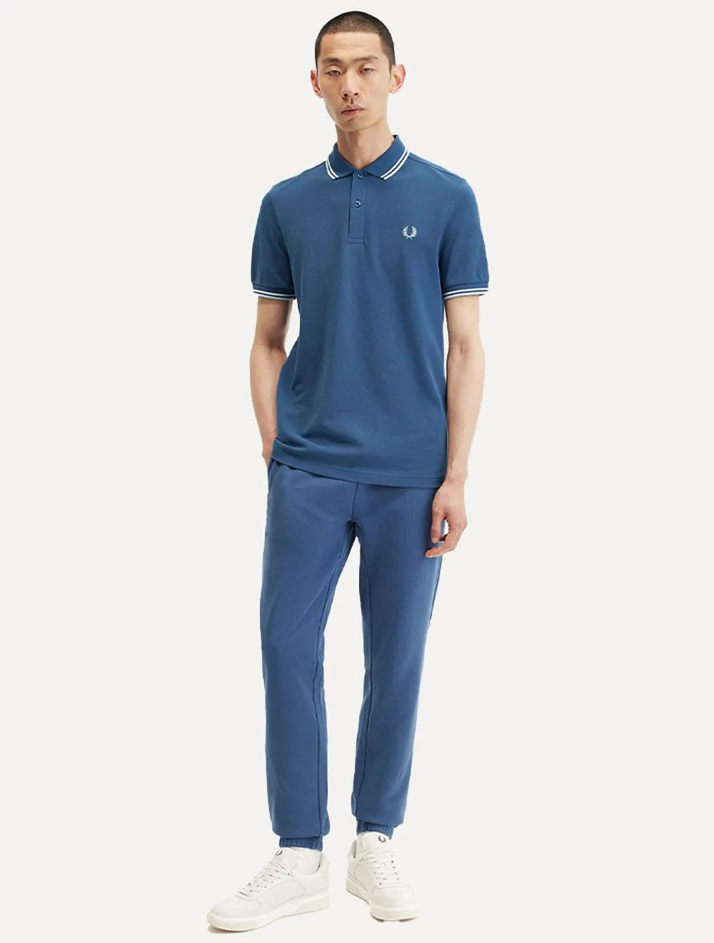 Polo Fred Perry Masculina Piquet Regular White Blue Twin Tipped Azul