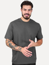 Camiseta Dixen Over Recorte Estruturado na Manga Chumbo