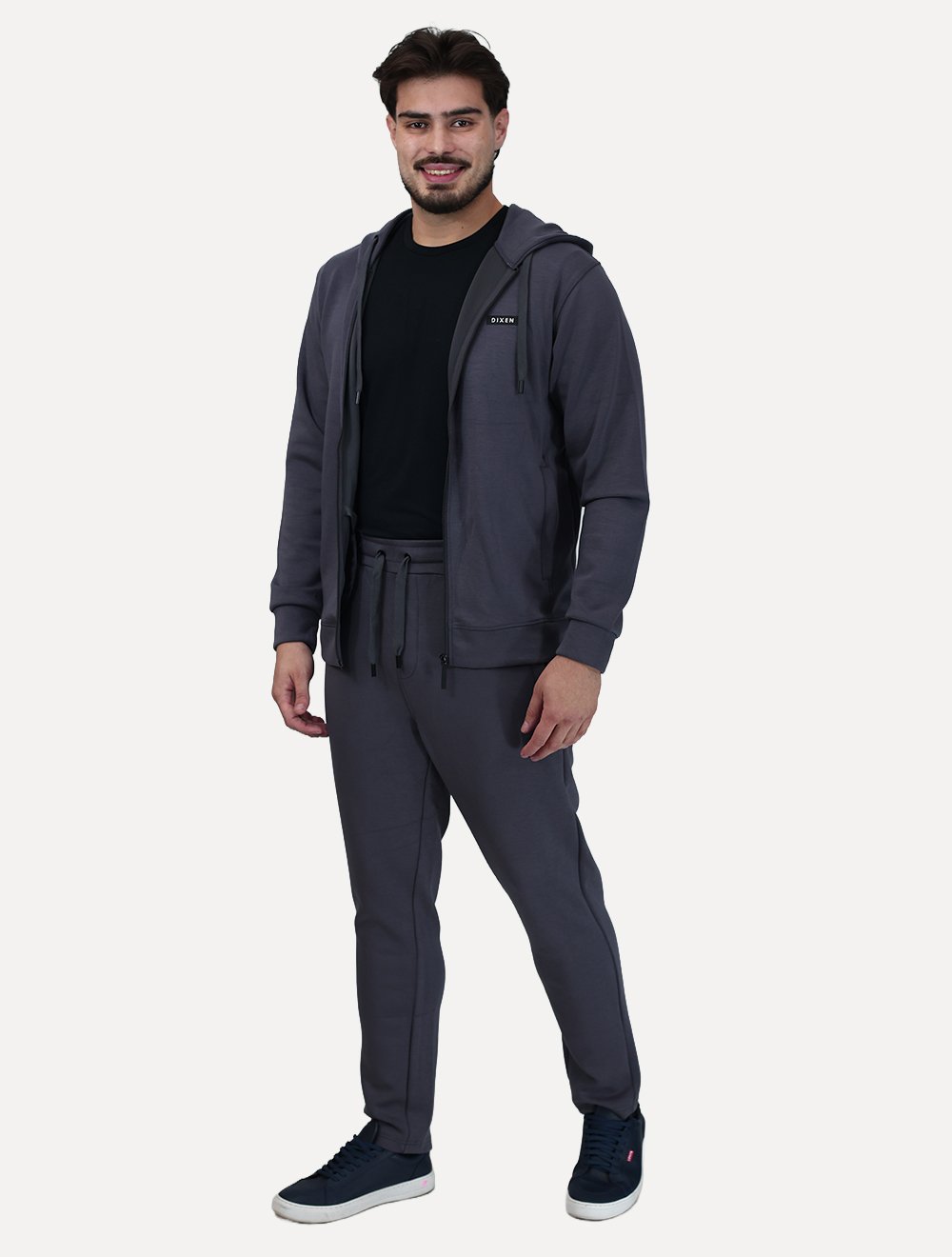 Conjunto Dixen Agasalho Moletom Jaqueta com Zíper Capuz Cinza