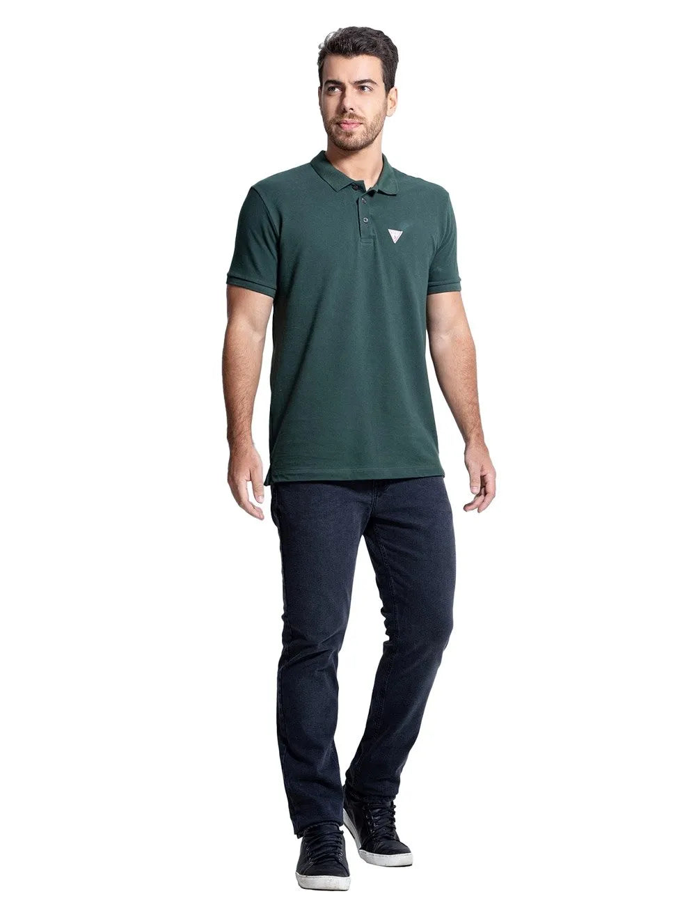 Polo Guess Masculina Piquet Tag Logo Verde Escuro