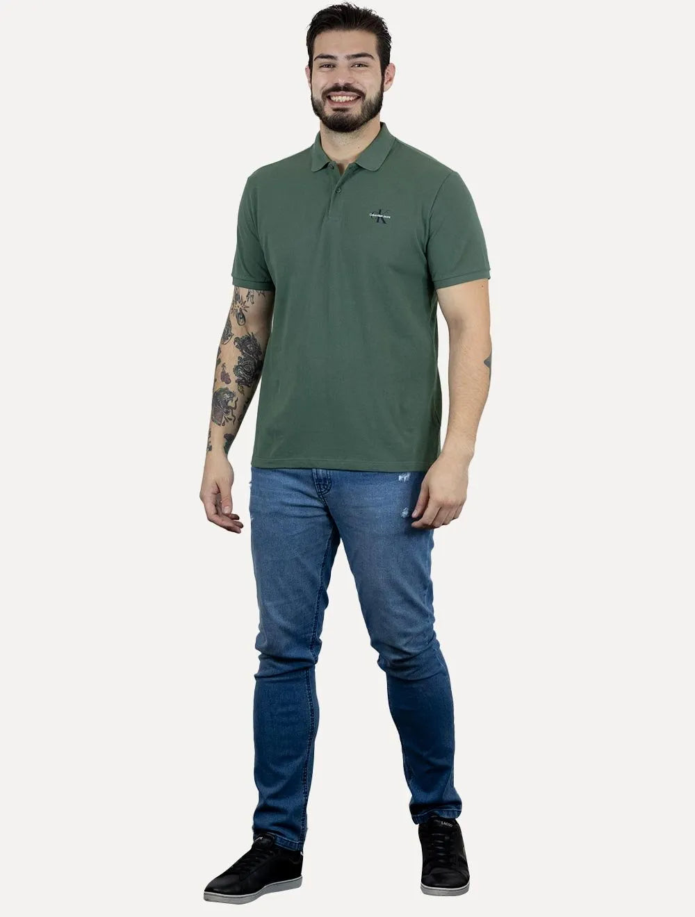 Polo Calvin Klein Jeans Masculina Piquet Regular Fit Re Issue Verde Médio
