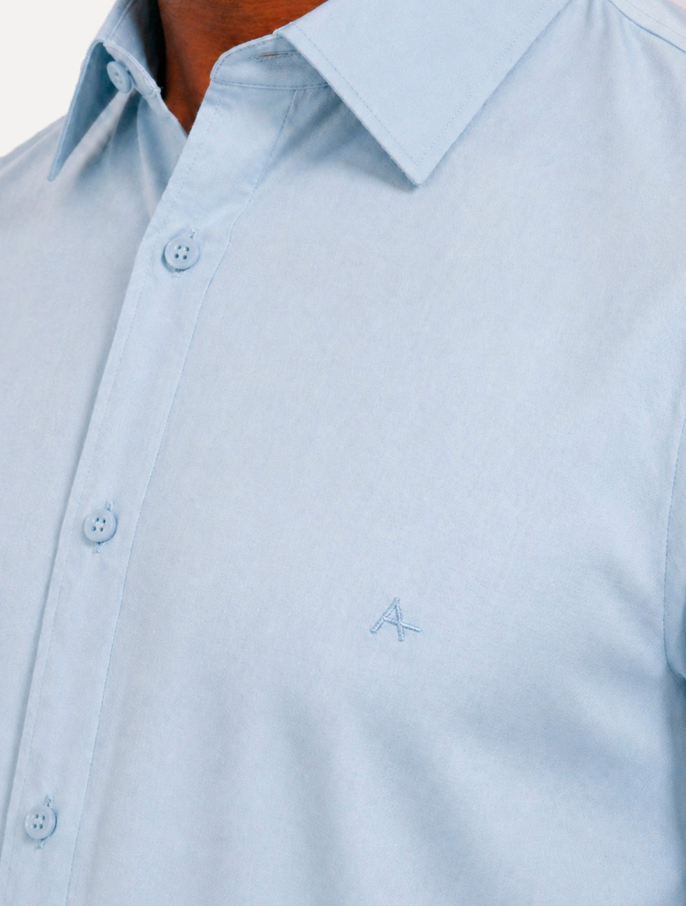 Camisa Aramis Masculina Manga Curta Slim Cetim Hudson Azul Clara