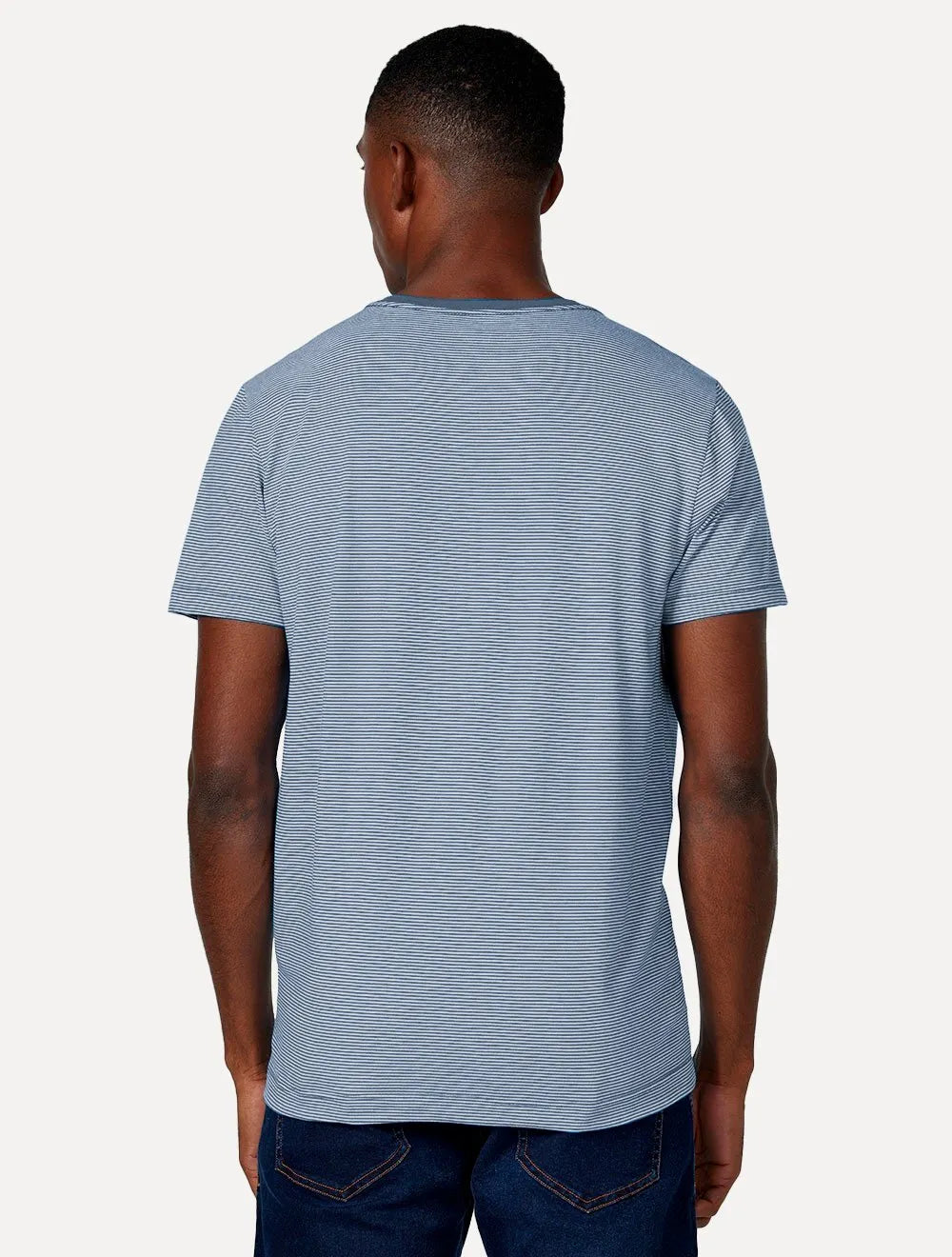 Camiseta Dudalina Masculina Crewneck Listrada Azul Médio