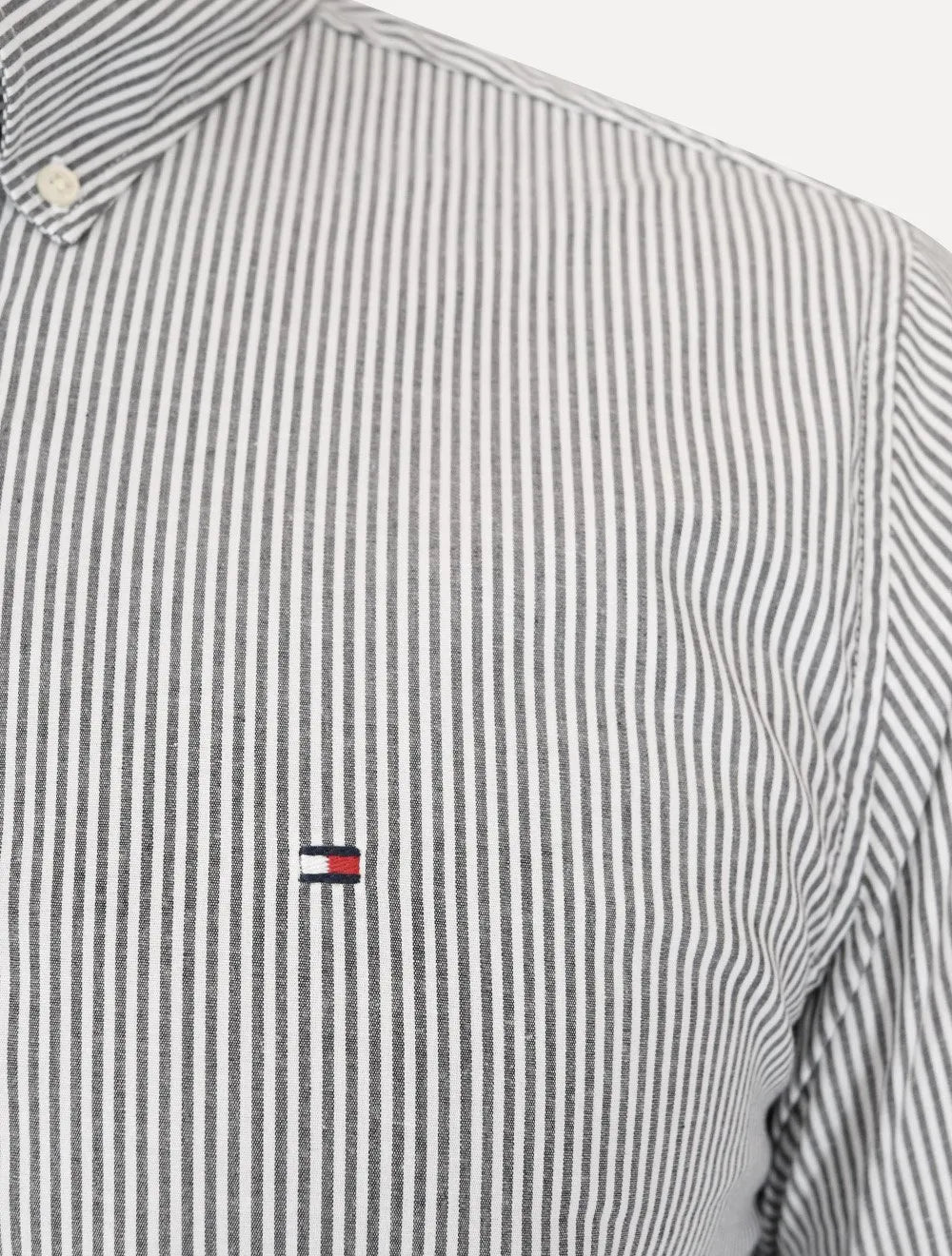 Camisa Tommy Hilfiger Masculina Regular Striped Poplin Preta