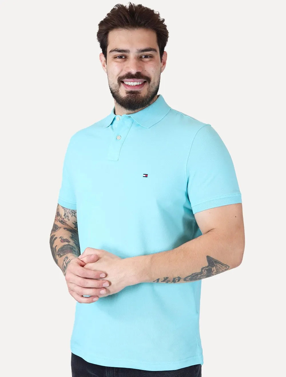 Polo Tommy Hilfiger Masculina Regular Piquet 1985 Dewy Azul Claro