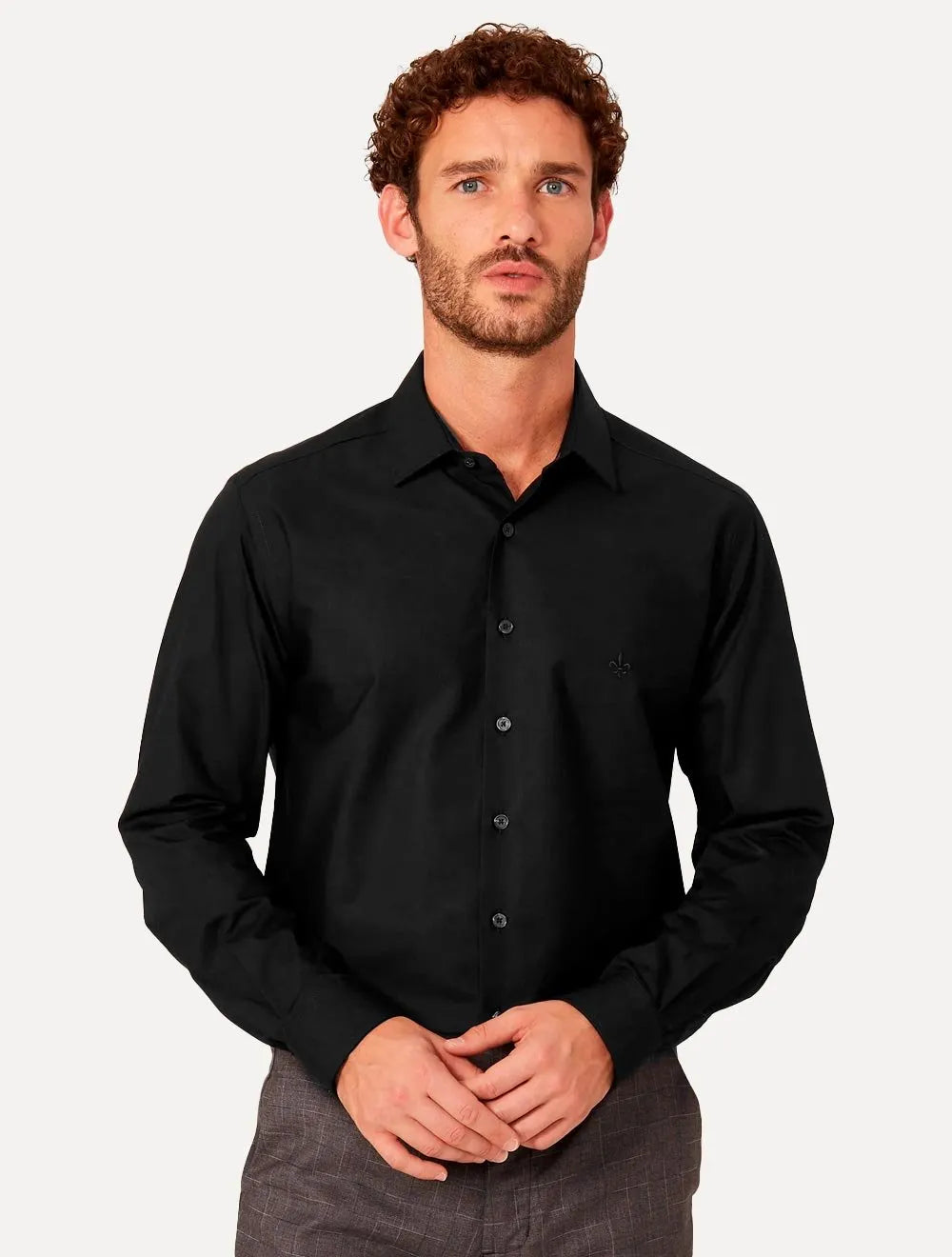 Camisa Dudalina Masculina Slim Tricoline Lisa Preta