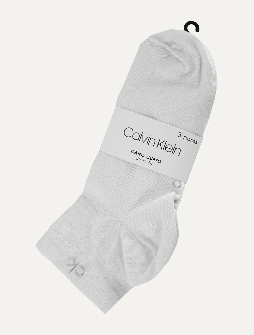 Meia Calvin Klein Cano Curto CK Branca Kit 3 Pares