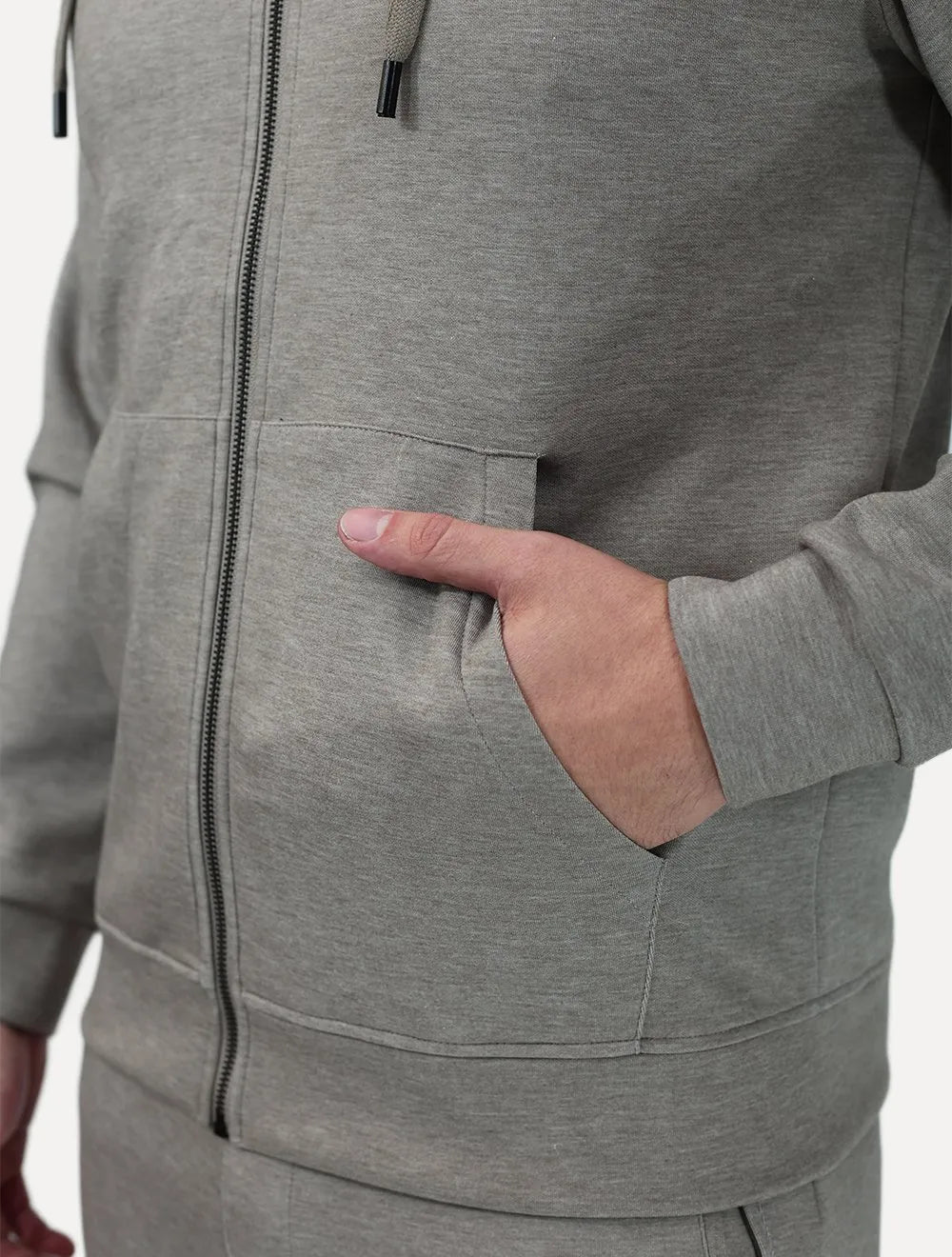 Conjunto Dixen Agasalho com Zíper Frontal Bolso Canguru Cinza Escuro