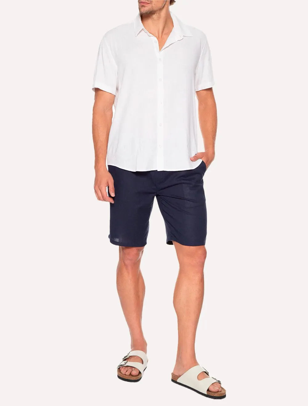 Bermuda Sergio K Masculina Elastico Linho Casual Azul Marinho
