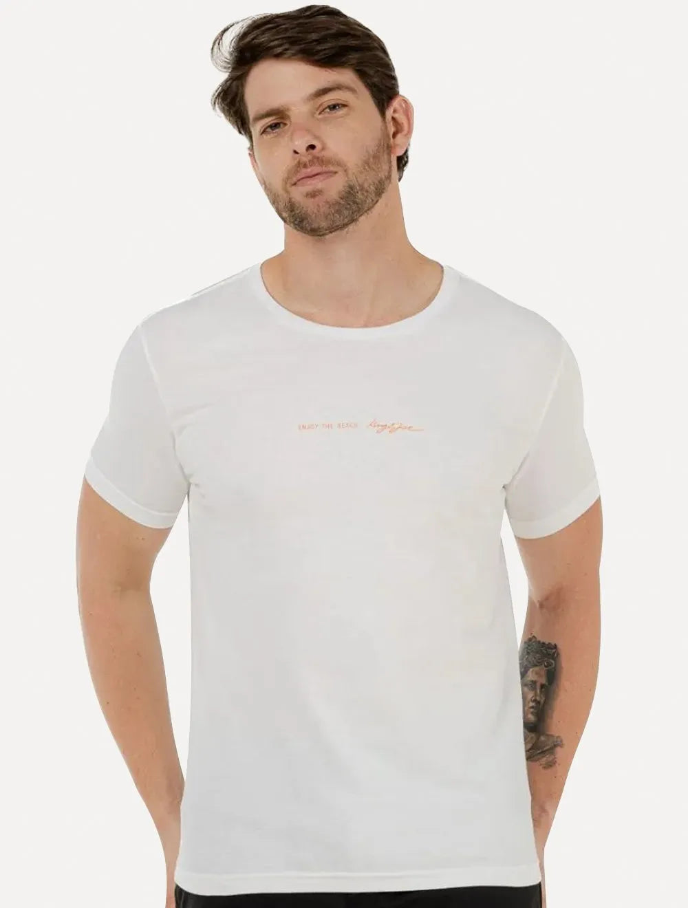 Camiseta King & Joe Masculina Slim Praia Costas Off-White
