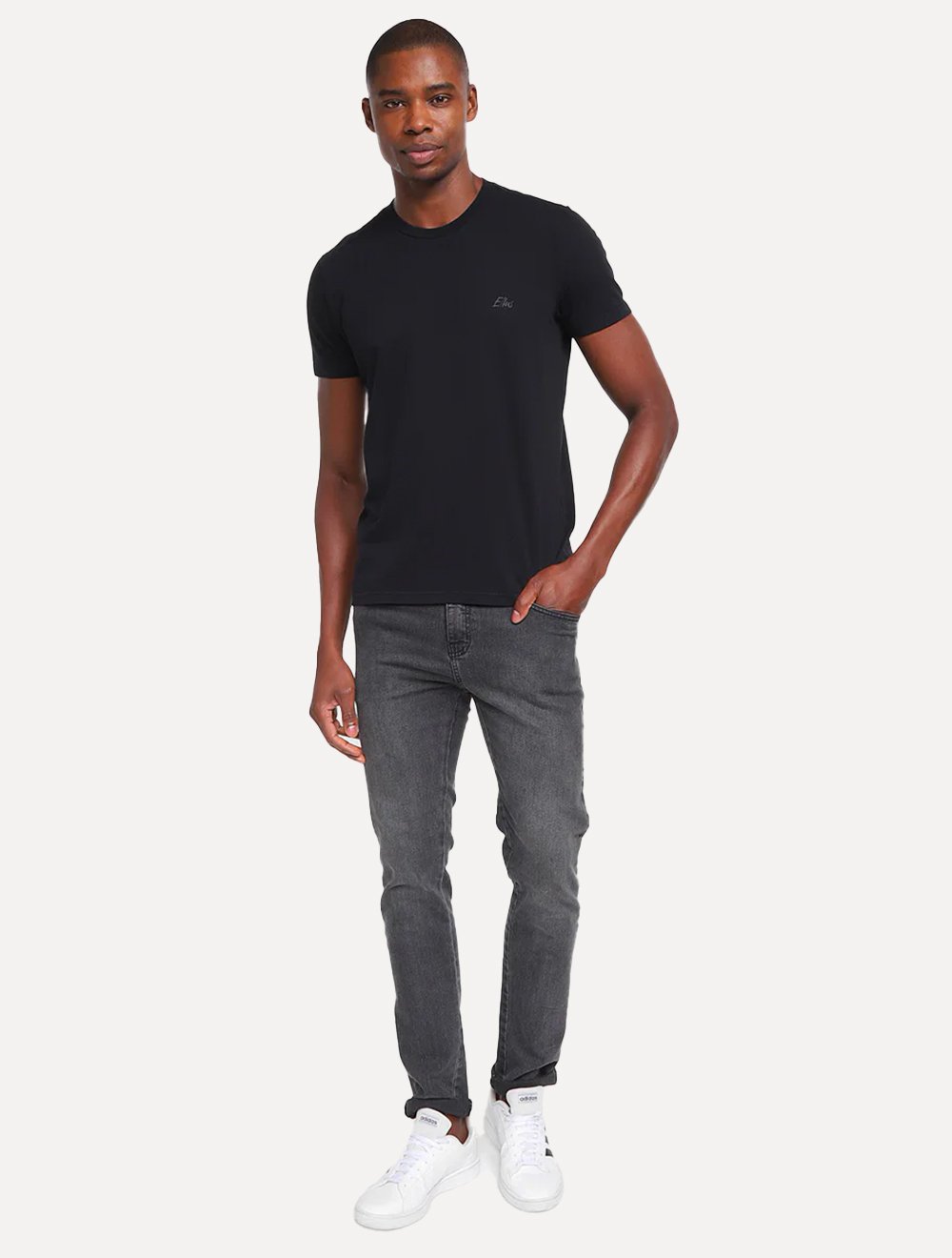 Camiseta Ellus Masculina Cotton Fine Aquarela Grey Classic Preta