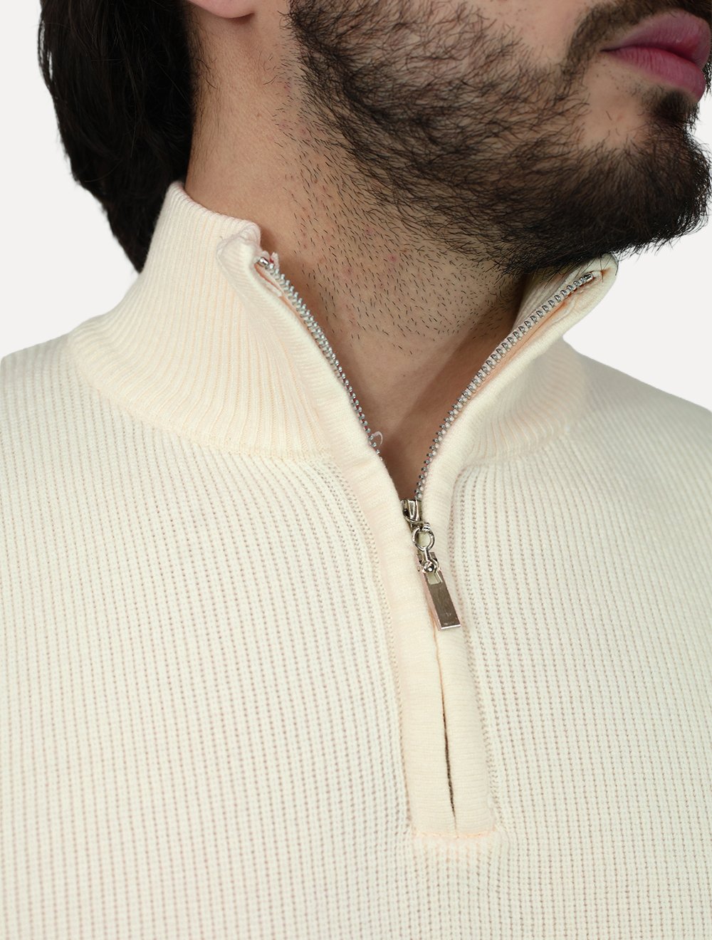 Suéter Dixen Masculino Tricot Straights Half-Zip Gola Alta Off White