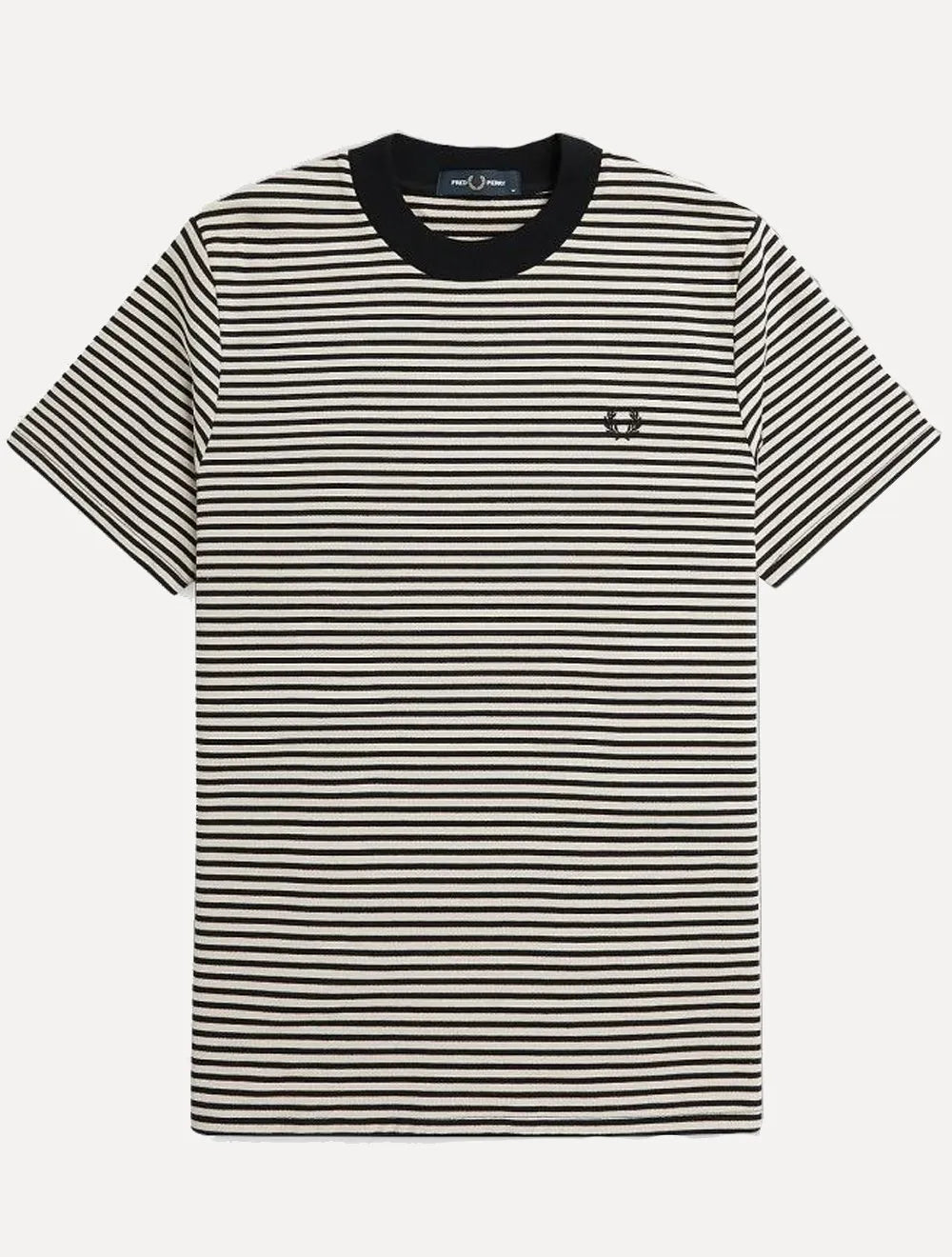 Camiseta Fred Perry Masculina Fine Stripe Heavy Weight Tee Preta/Caqui
