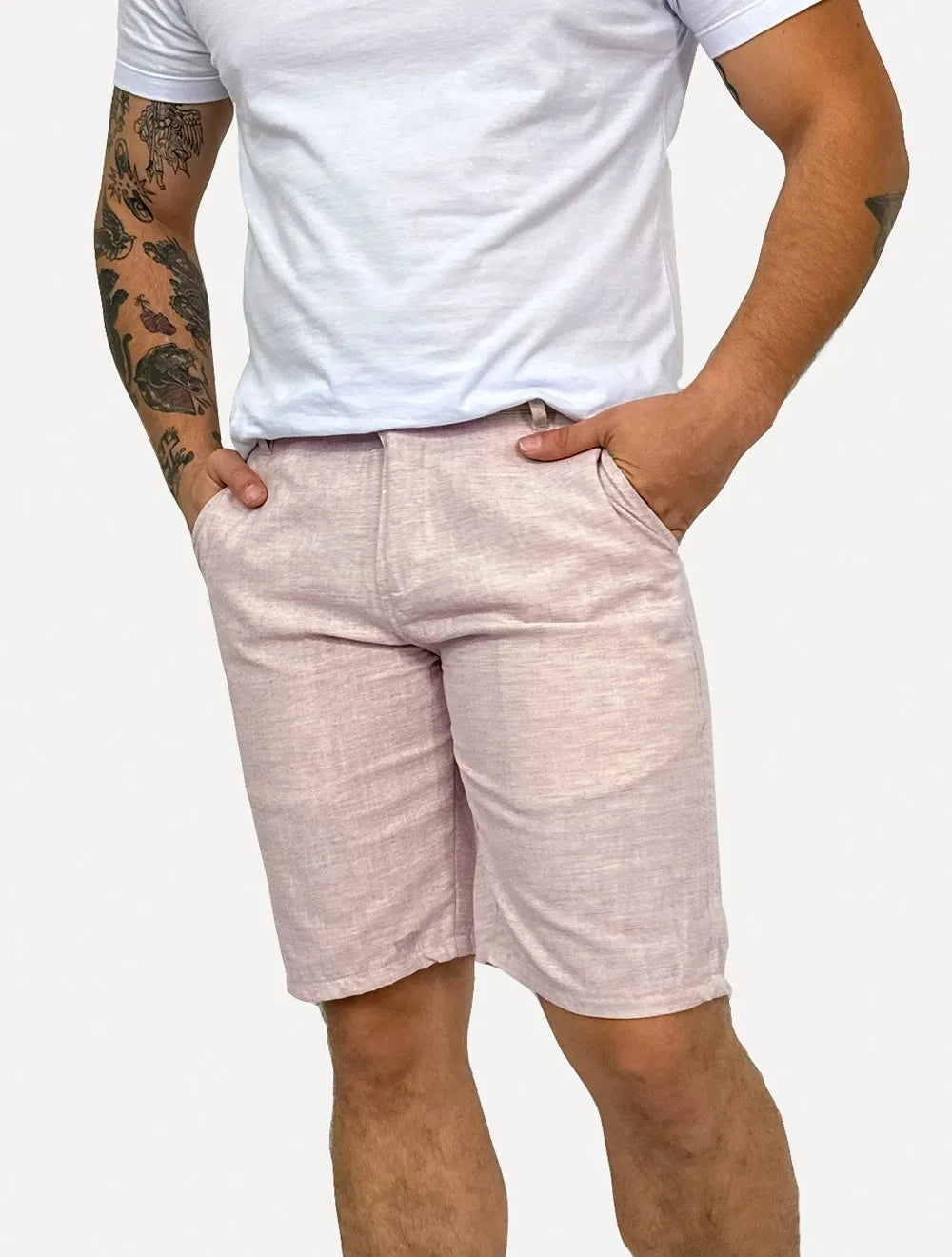 Bermuda King & Joe Sarja Masculina Slim Casual Noise Rosa Claro